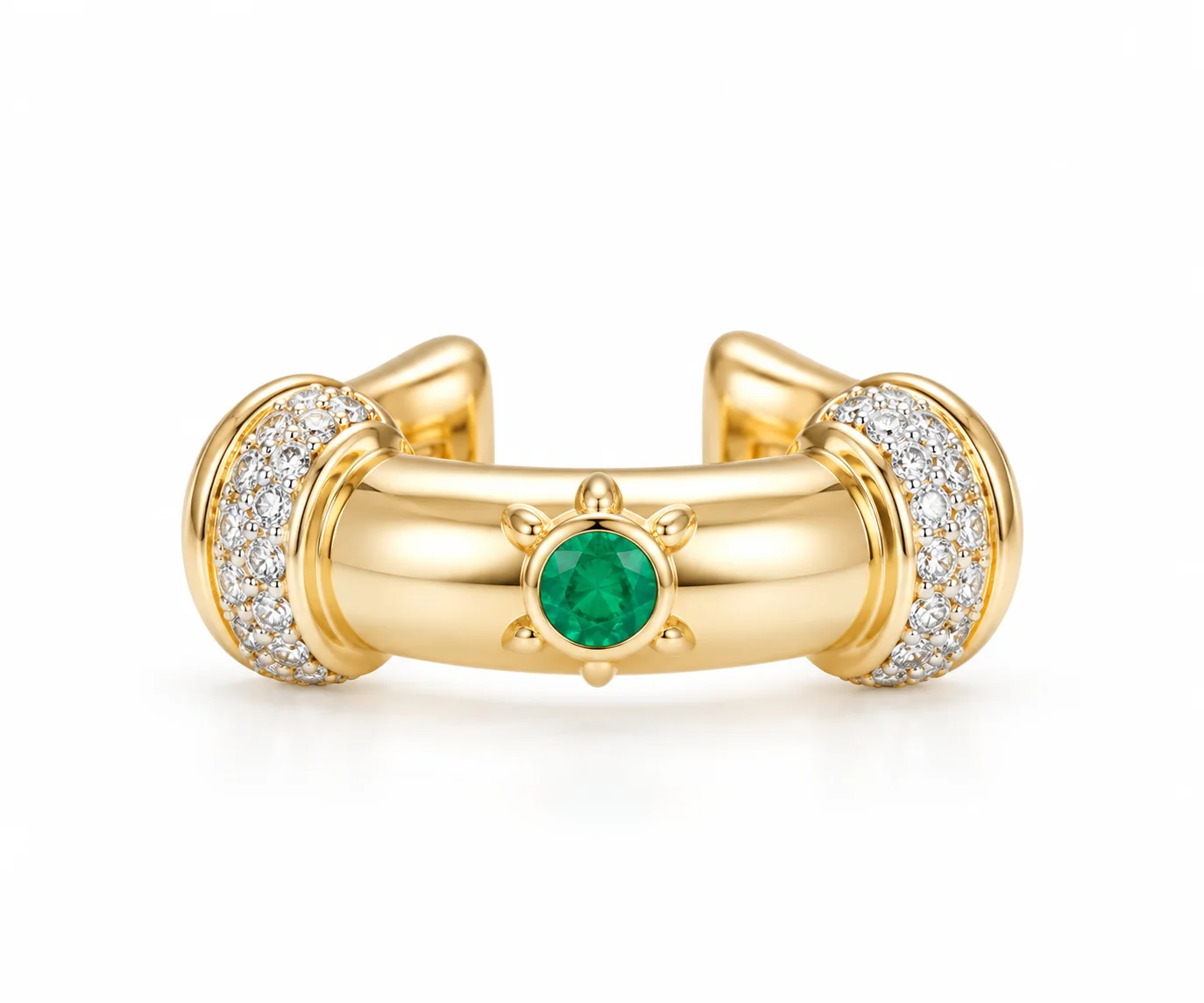 Yeşil Taşlı Altın Renk Ear Cuff